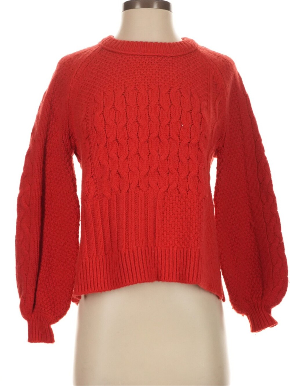Madewell Red Cable Knit Sweater With Balloon Sleeves